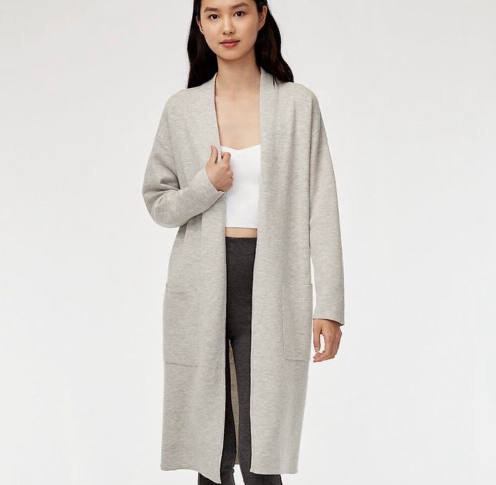 Babaton Lance Long Line Open Cardigan Sweater Women's Gray Size 4
